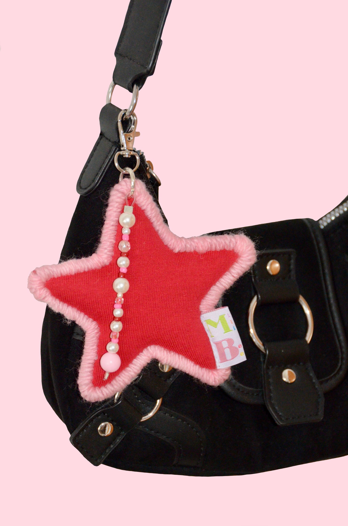 Red and pink star key ring ★