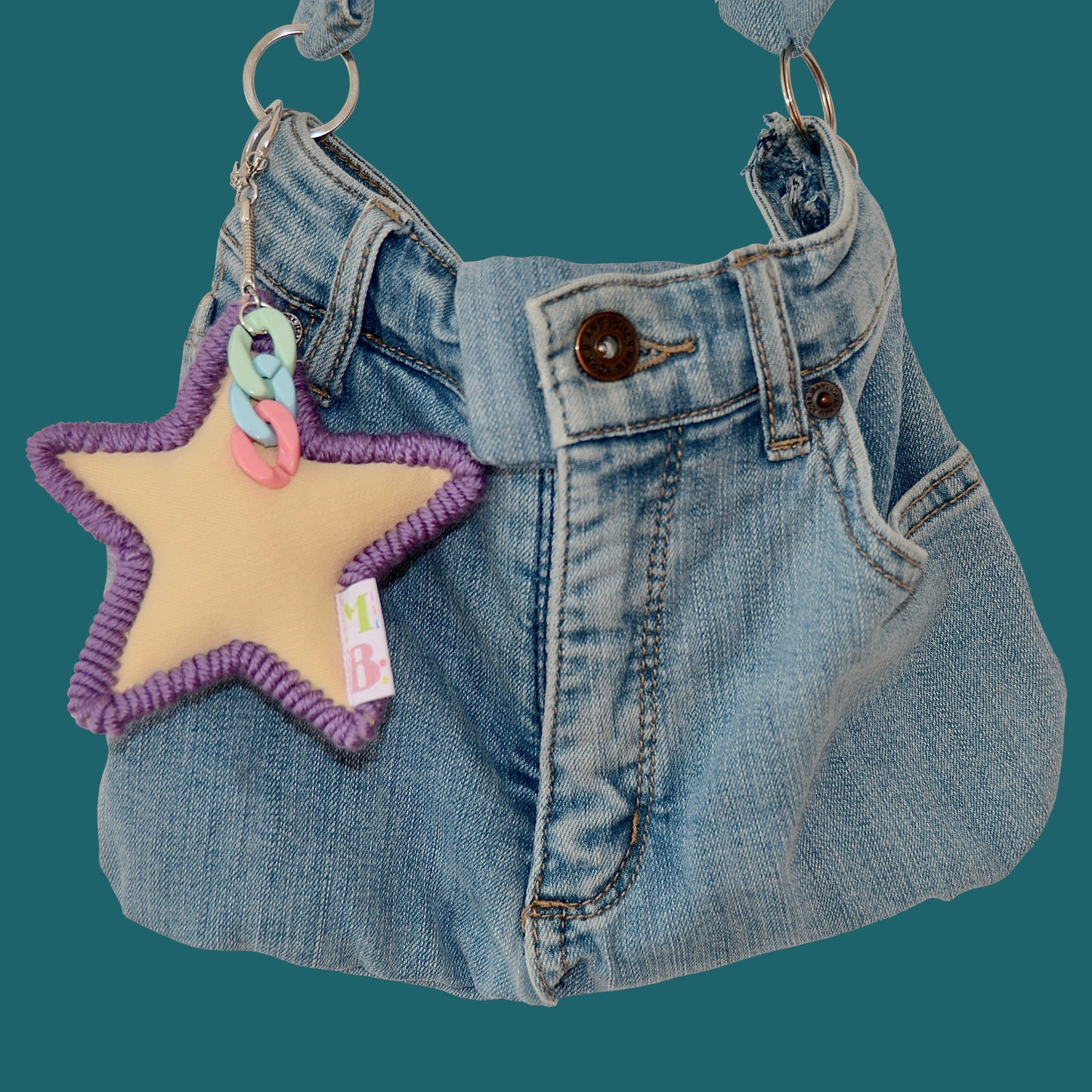 Purple and beige star key ring ★