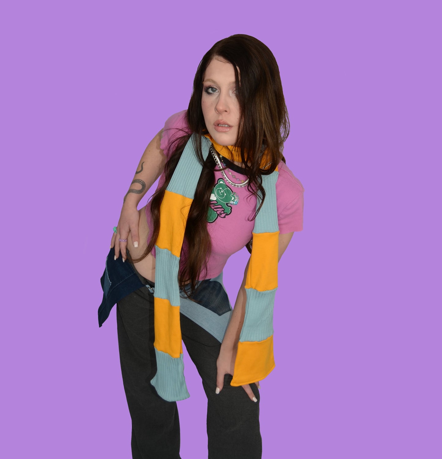 Long orange/turquoise scarf