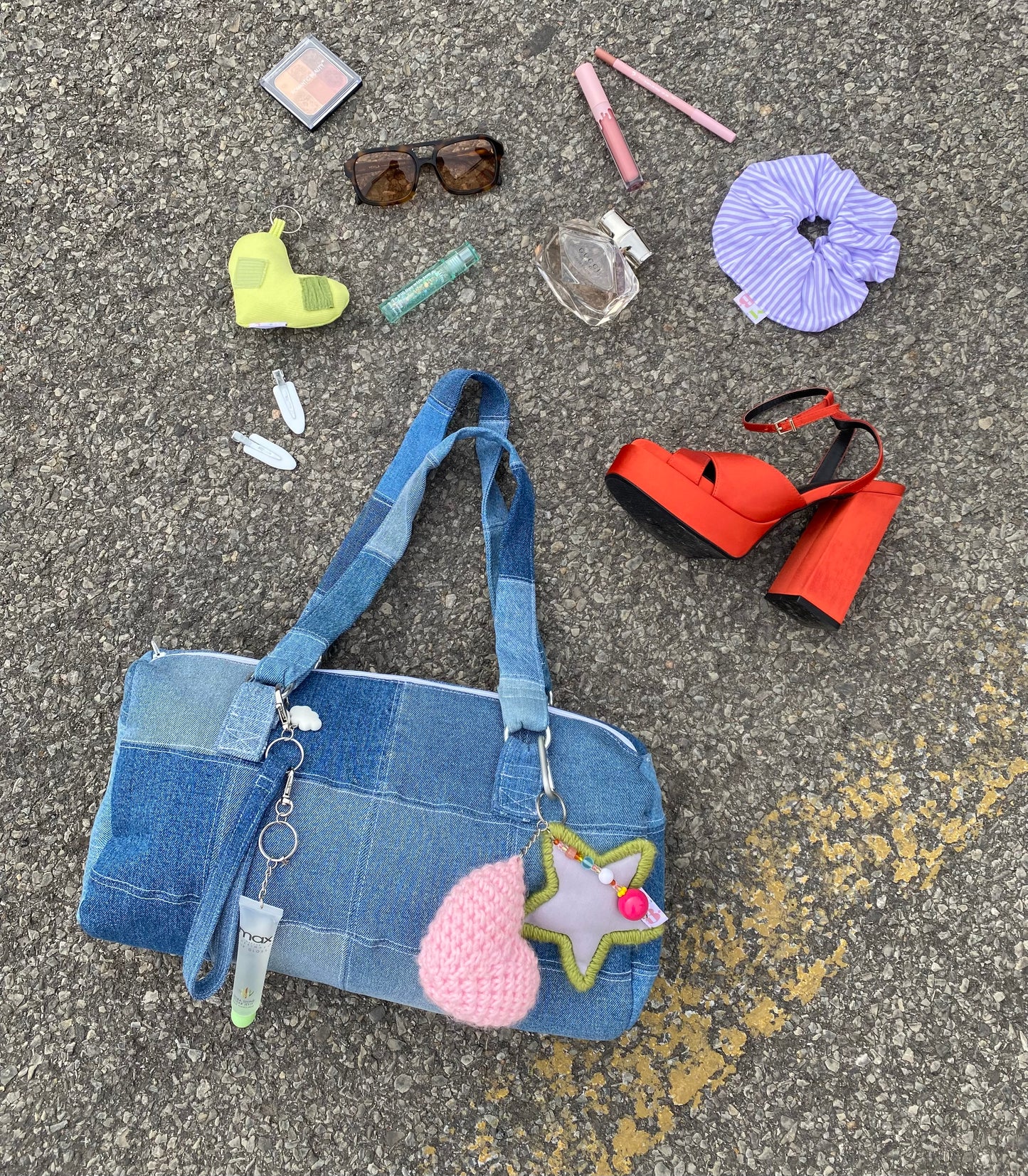 Porte-clés étoile rembourrée mauve & vert ★