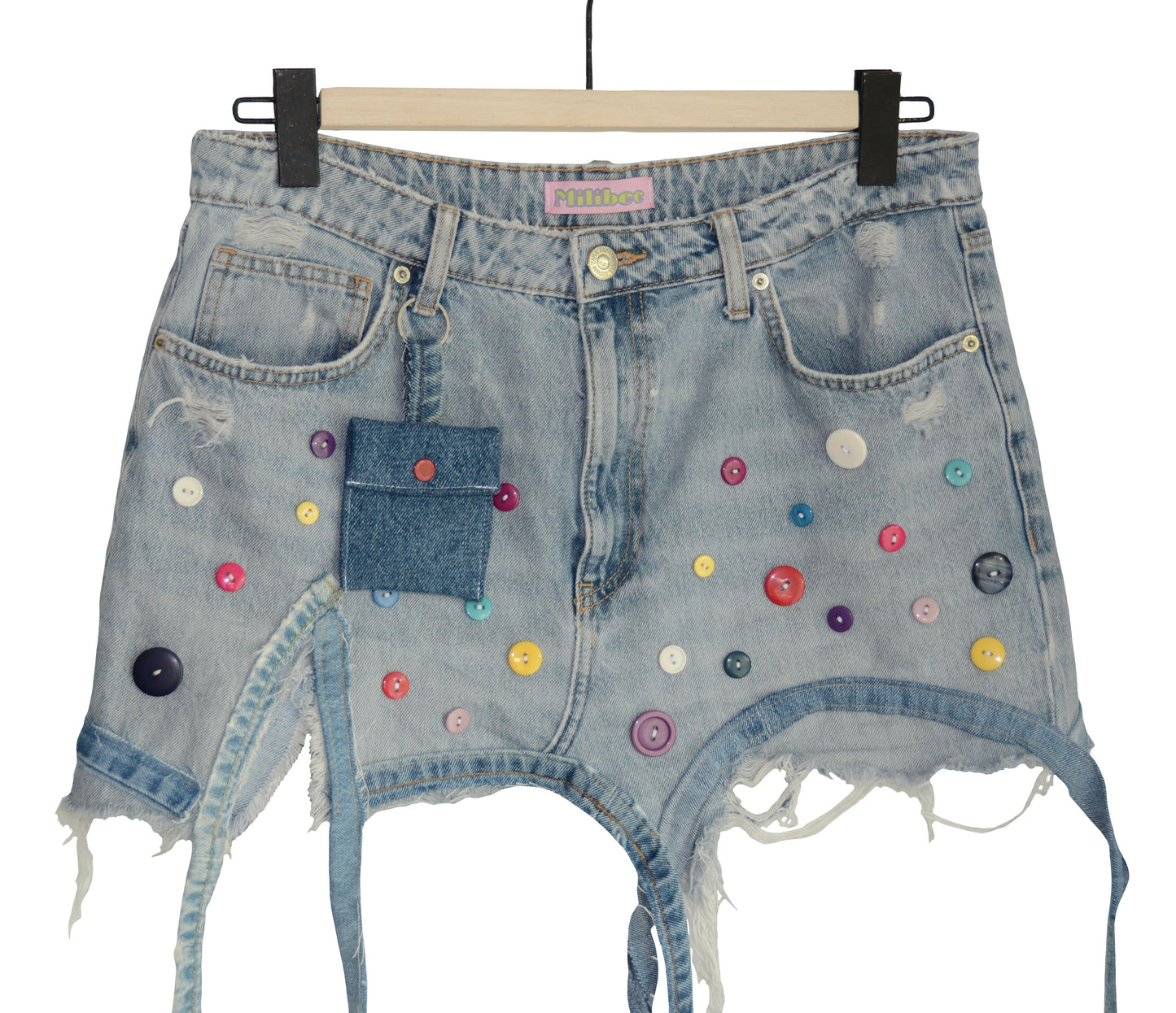 Jeans skirt with colorful buttons 