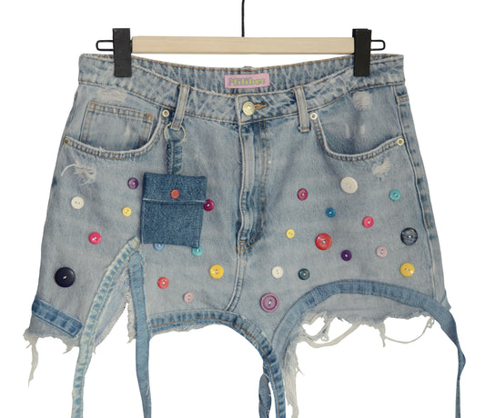 Jeans skirt with colorful buttons 
