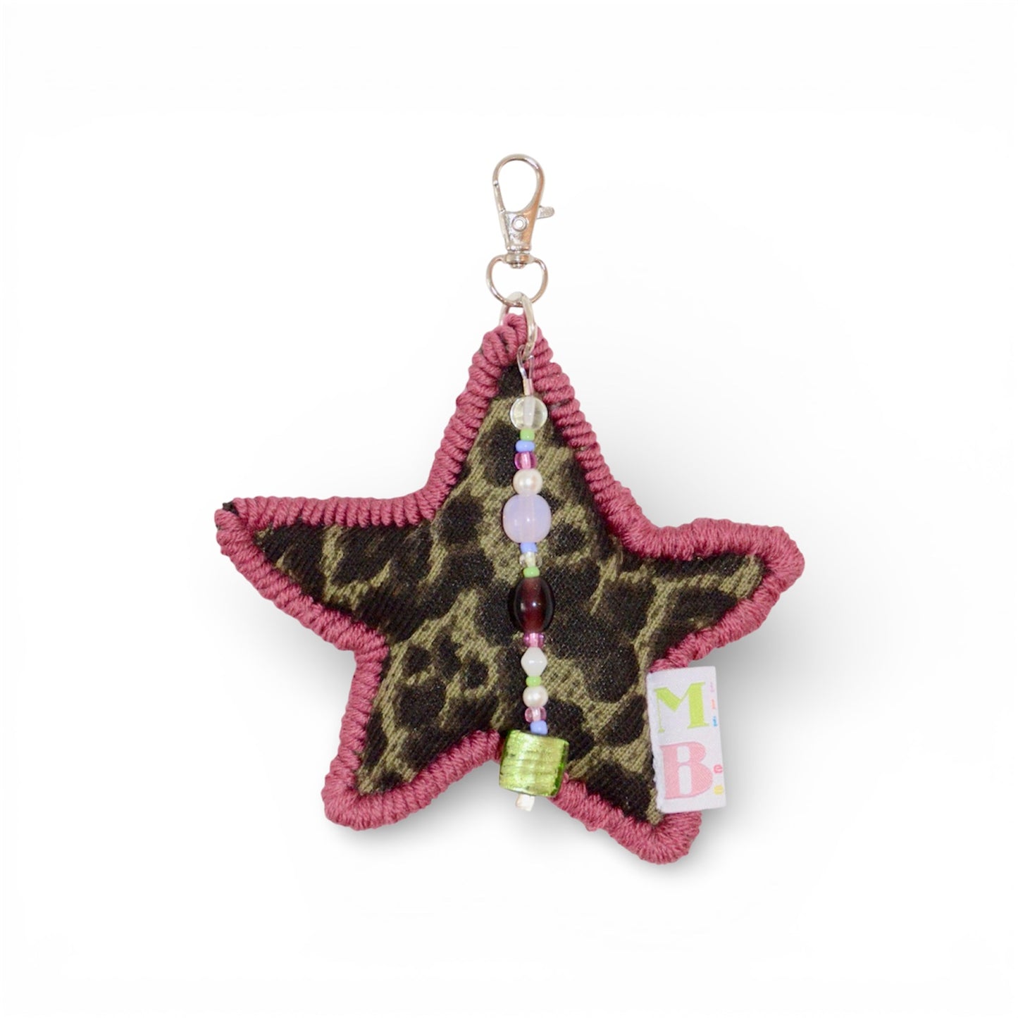 Porte-clés étoile rembourrée kaki léopard ★