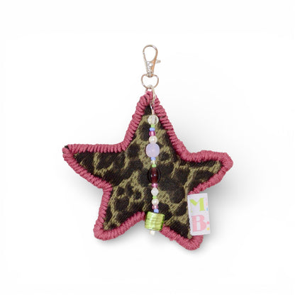 Porte-clés étoile rembourrée kaki léopard ★