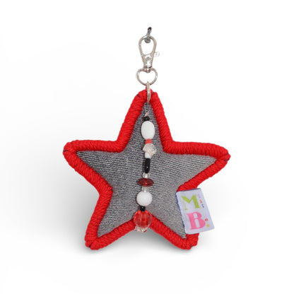 Porte-clés Étoile gris & rouge ★