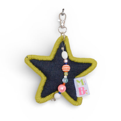 Porte-clés Étoile denim & vert ★